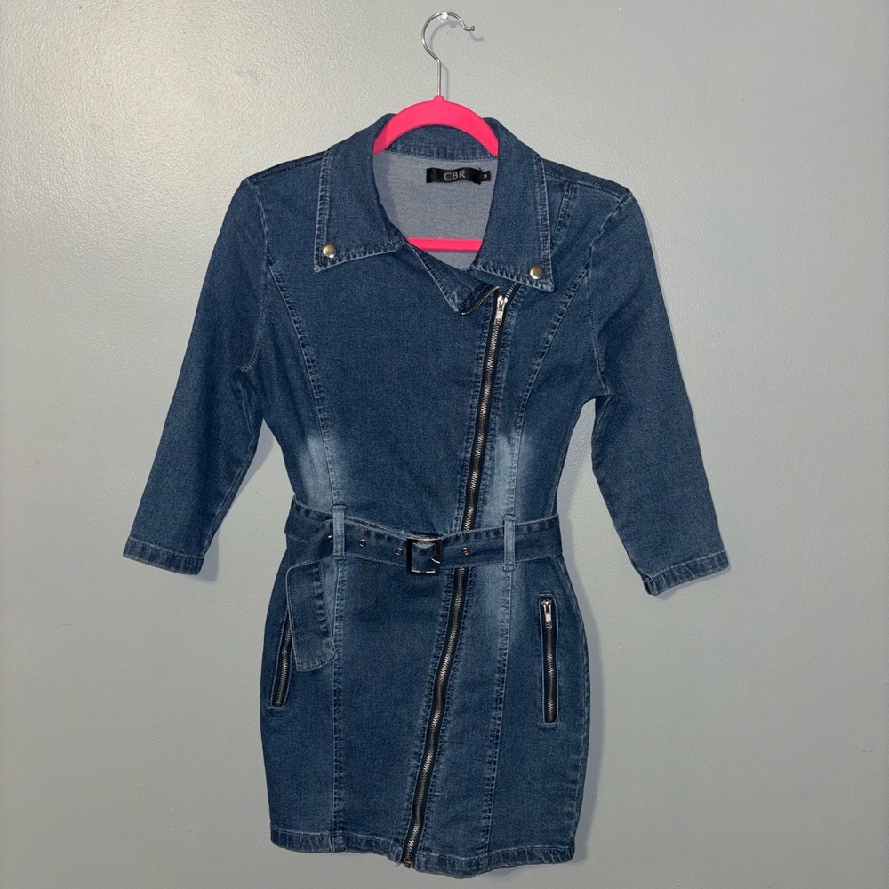 Stylish Denim Zip Up Dress with Belt